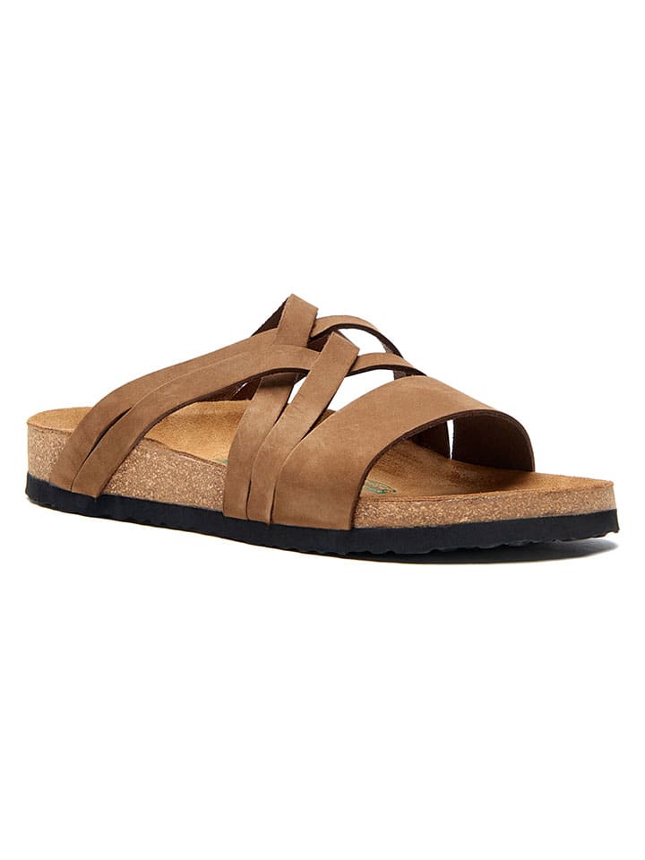 Leren slippers zandkleurig