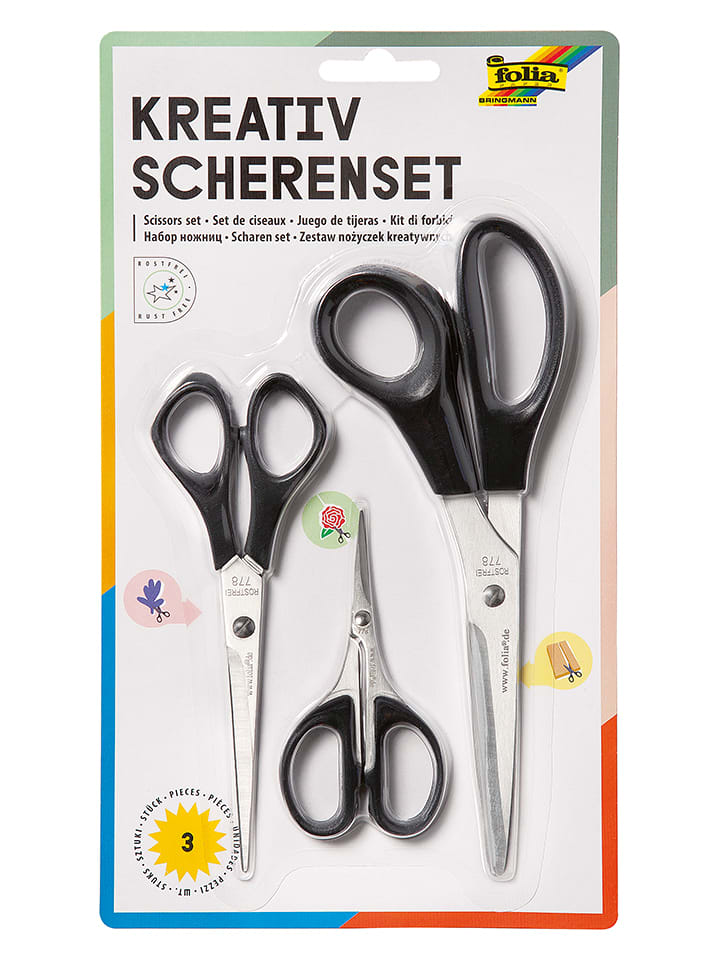 Bastelscheren in Schwarz - 3 Stück