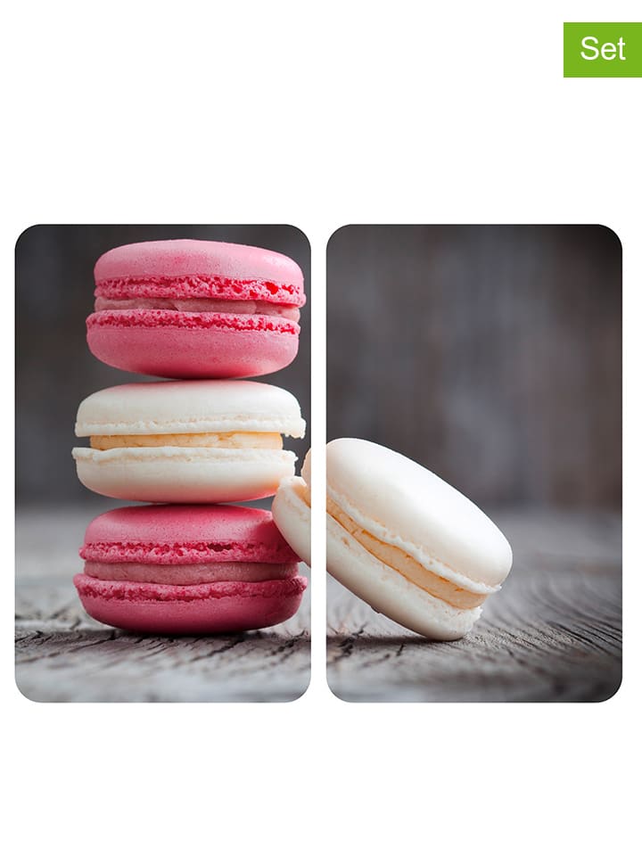 Płyty (2 szt.) "Macarons" w kolorze szaro-różowym na kuchenkę  - 30 x 52 cm