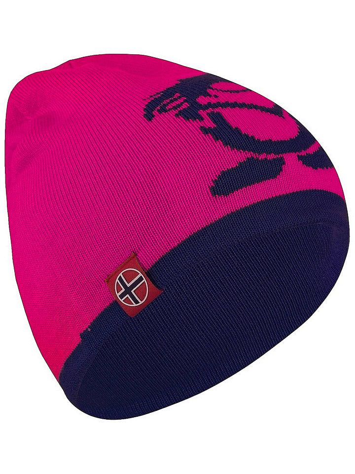 Dwustronna czapka beanie "Troll" w kolorze granatowo-różowym