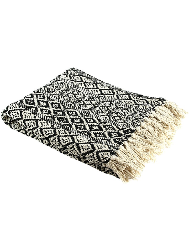 Bawełniany pled w kolorze czarno-kremowym - 150 x 120 cm