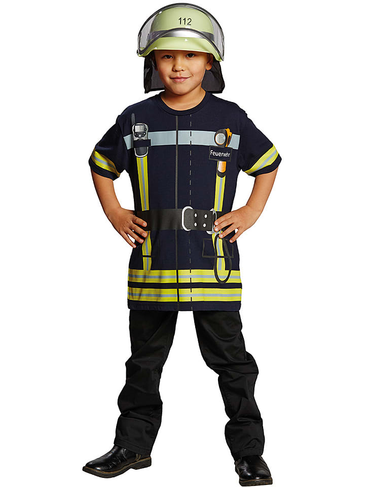 Kostüm-Shirt "Feuerwehr" in Dunkelblau/ Gelb