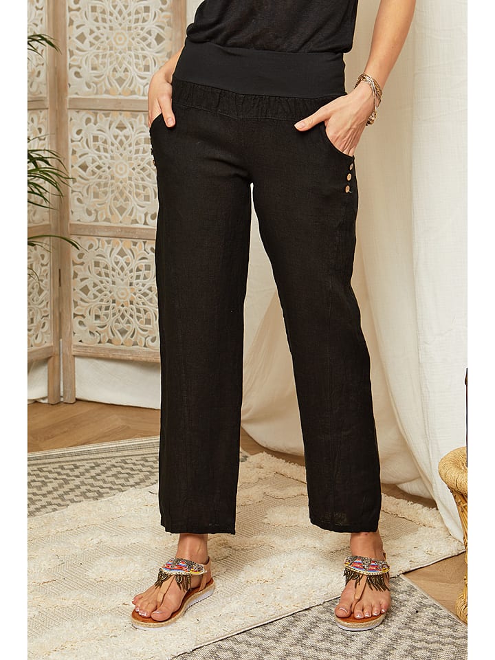 Leinen-Hose in Schwarz