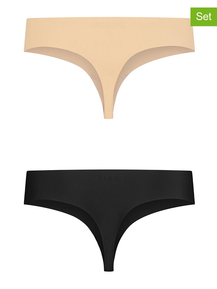 2er-Set: Strings in Beige/ Schwarz