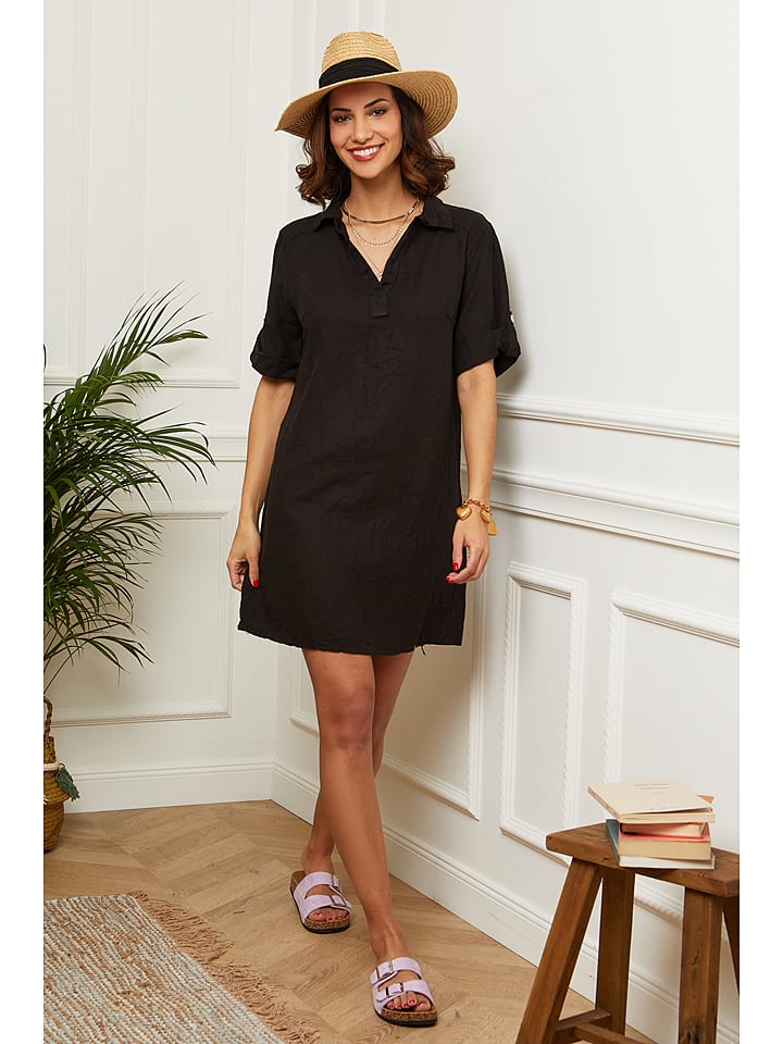 Leinen-Kleid in Schwarz