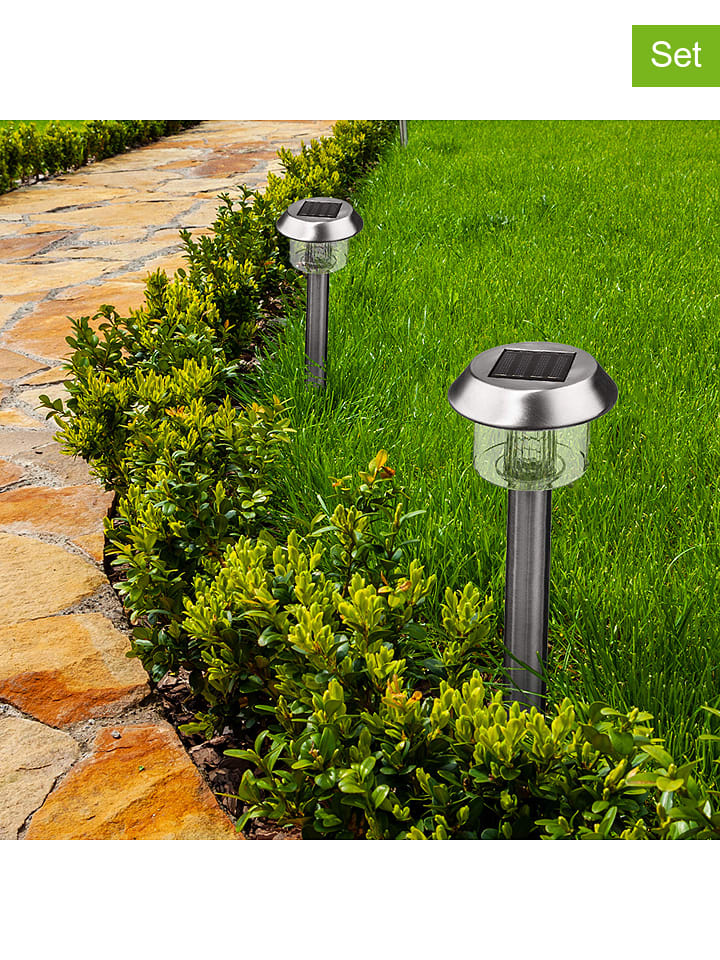Lampy solarne LED (8 szt.) "Alesia" w kolorze srebrnym na trzonku - wys. 39 cm