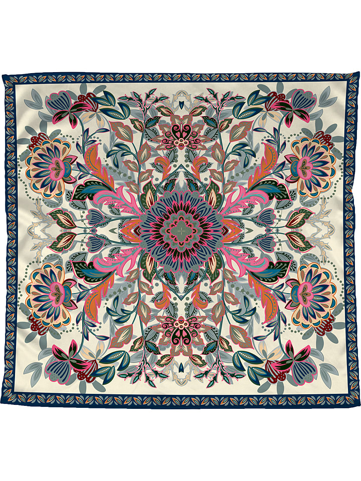 Satynowa bandana w kolorze beżowym ze wzorem - 55 x 55 cm