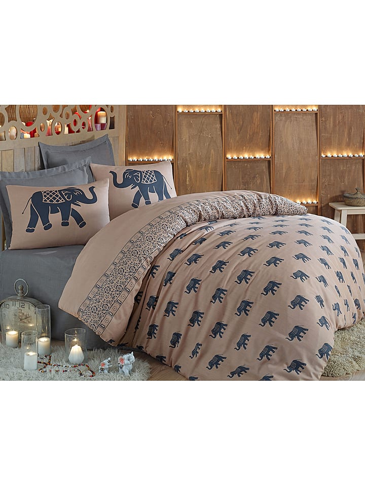 Beddengoedset "Fil" beige/blauw