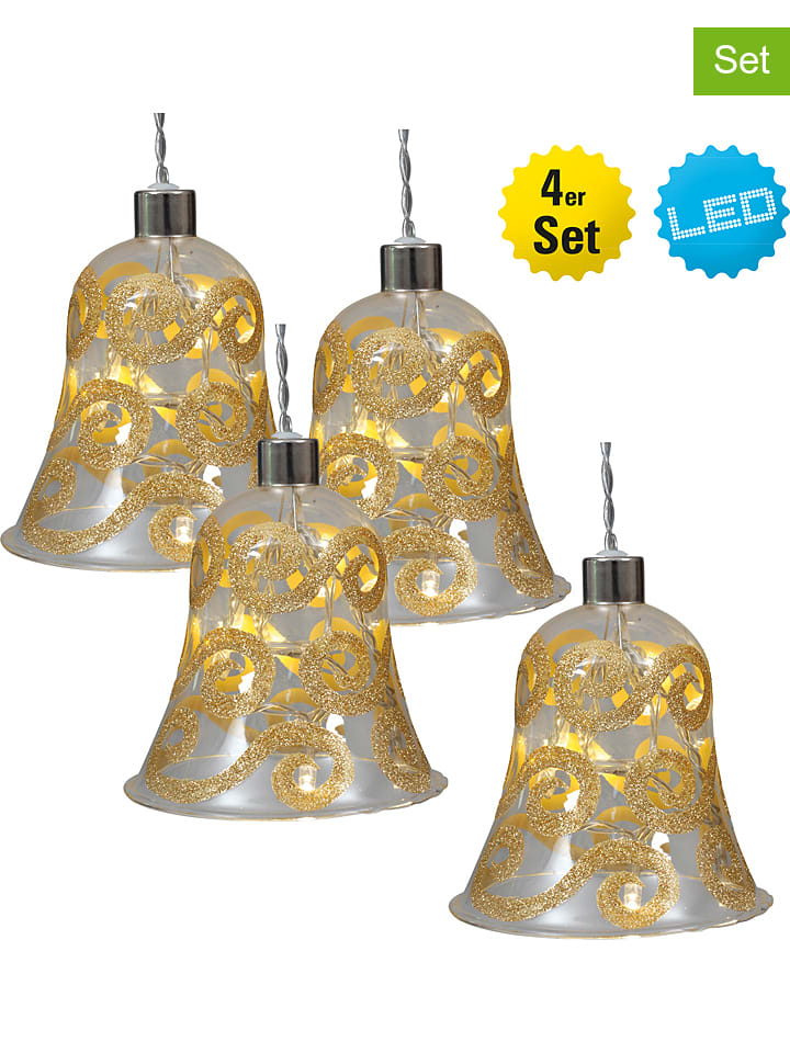 Dekoracyjne zawieszki LED (4 szt.) w kolorze złotym - Ø 11 cm