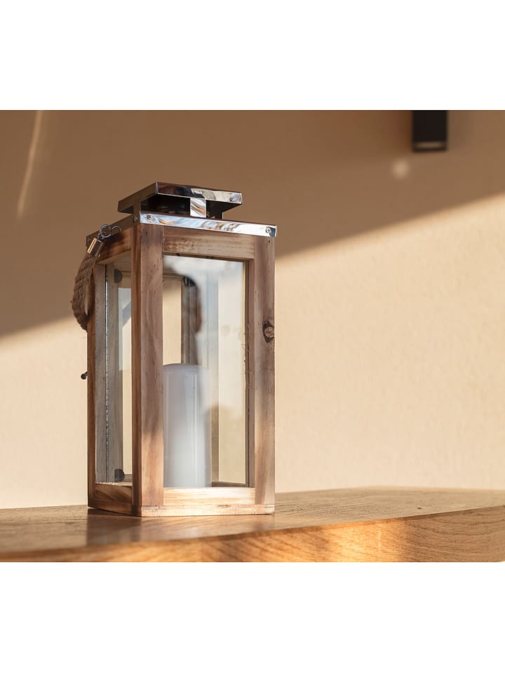Lampa solarna LED "Oaky" w kolorze srebrno-beżowym - 12,5 x 27,5 x 12,5 cm
