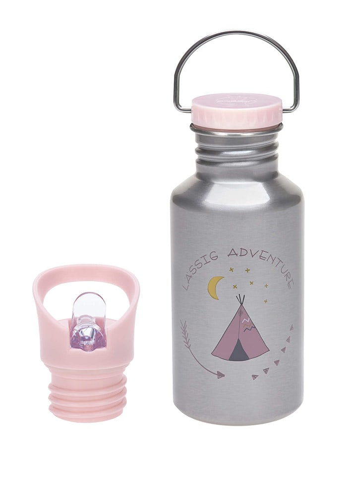 Drinkfles "Adventure" zilverkleurig/lichtroze - 500 ml