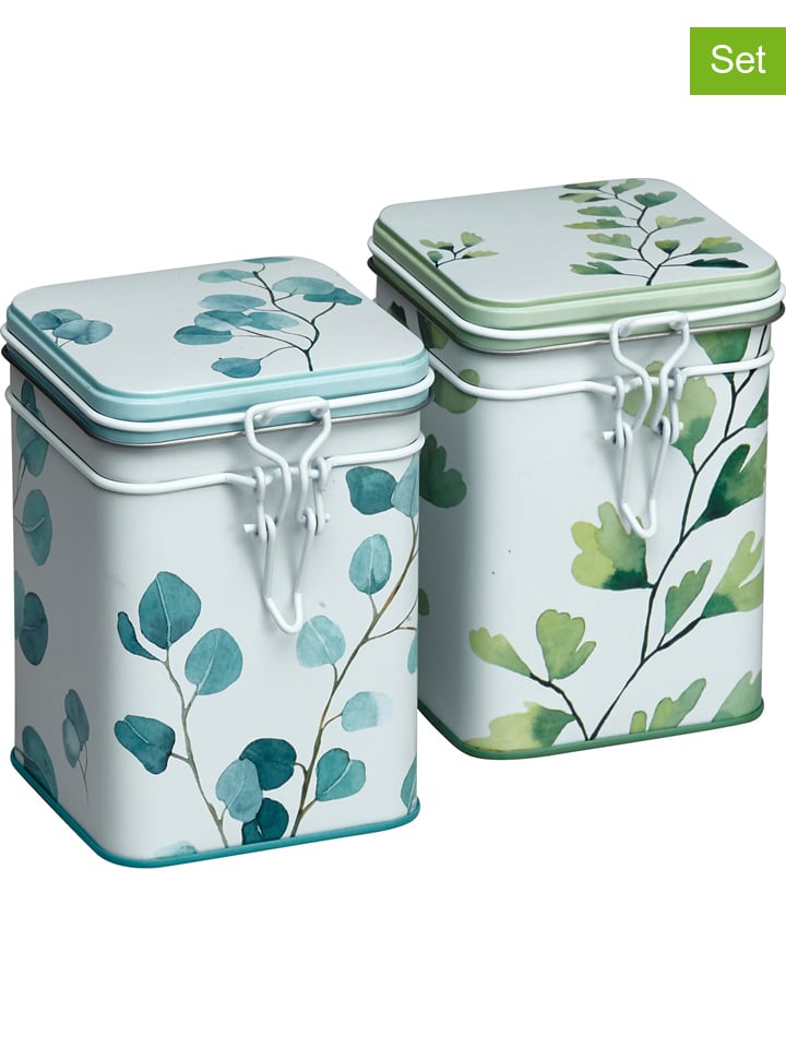 Puszki (2 szt.) "Trees" w kolorze zielono-błękitnym na herbatę - 150 g
