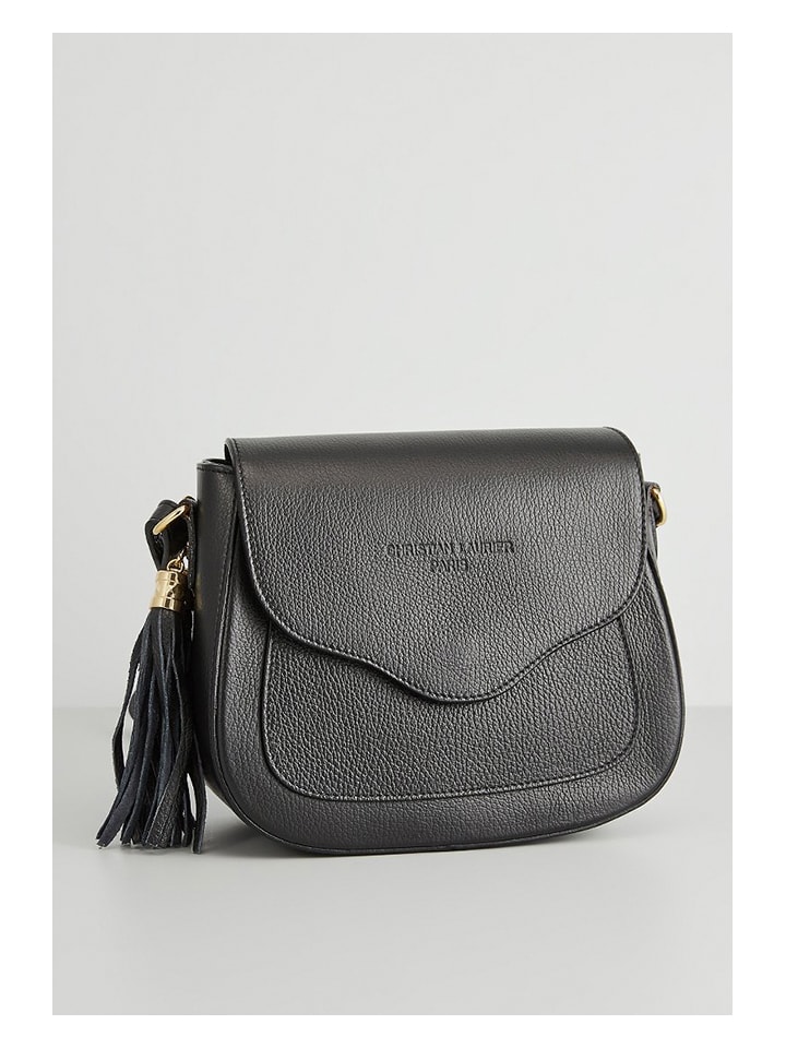 Leder-Umhängetasche "Ina" in Schwarz - (B)24 x (H)18 x (T)11 cm
