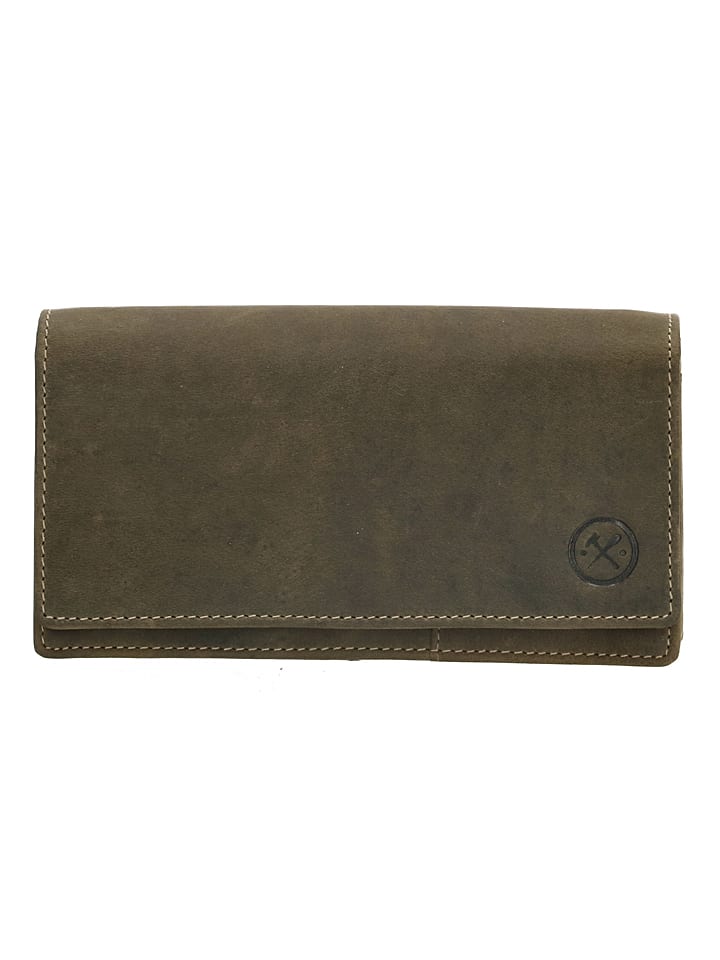 Skórzany portfel w kolorze khaki - 15,3 x 9 x 3 cm