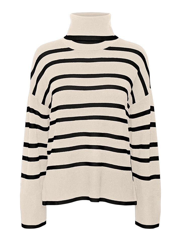 Rollkragenpullover in Beige/ Schwarz