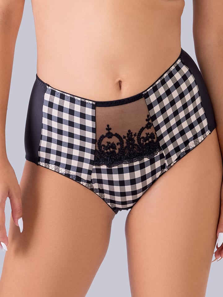 Pełne figi high waist w kolorze czarno-białym