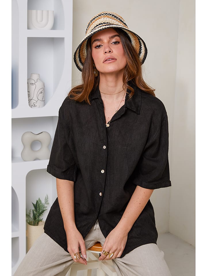 Linnen blouse zwart