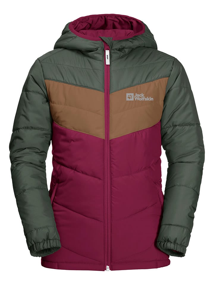 Doorgestikte jas "Three Hills" rood/kaki/lichtbruin