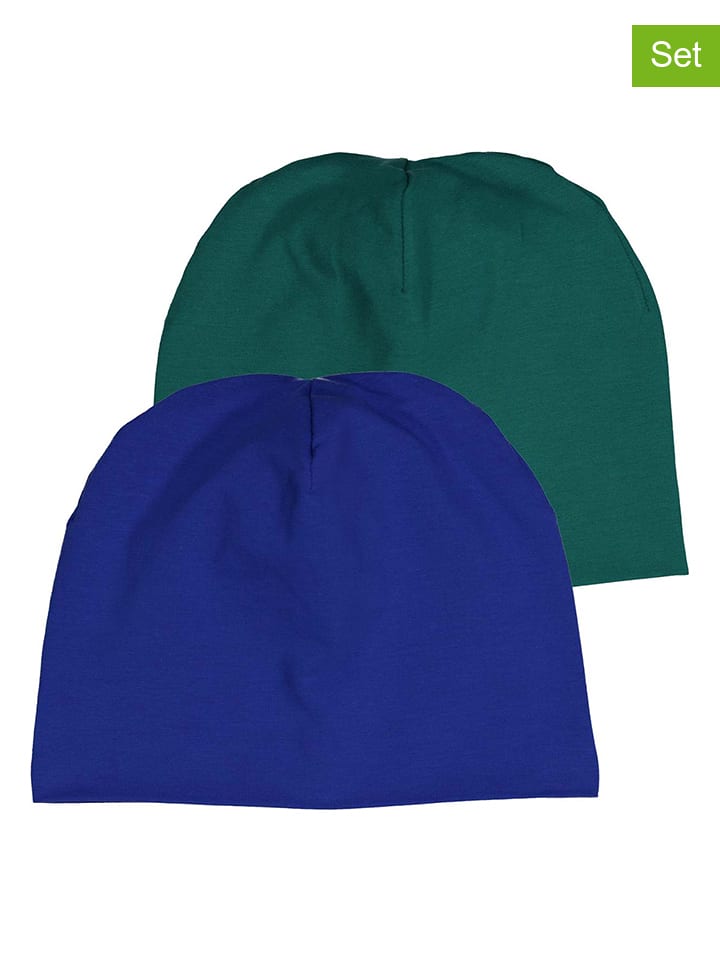 Czapki beanie (2 szt.) "Alfa" w kolorze niebieskim i zielonym