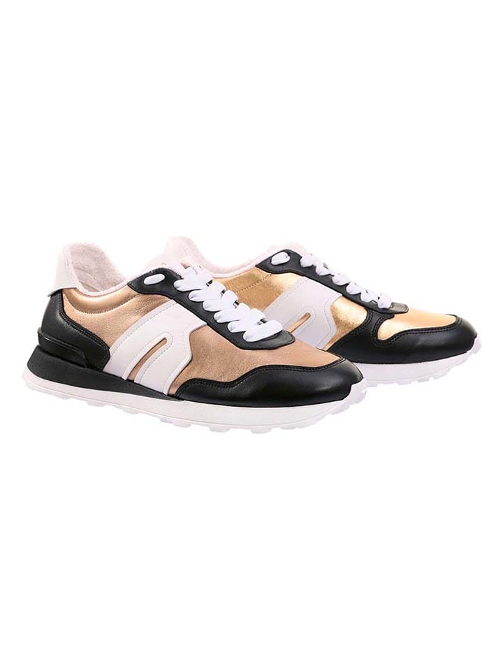 Skórzane sneakersy "Tony" w kolorze złoto-czarnym