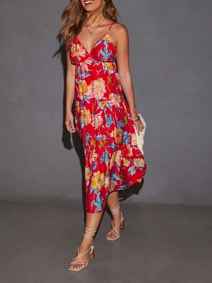 Kleid in Rot/ Bunt