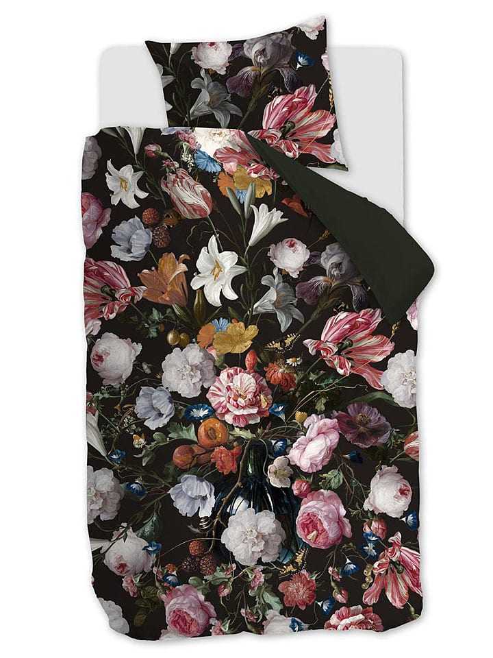 Komplet pościeli satynowej "Flowerbomb" w kolorze zielonym ze wzorem