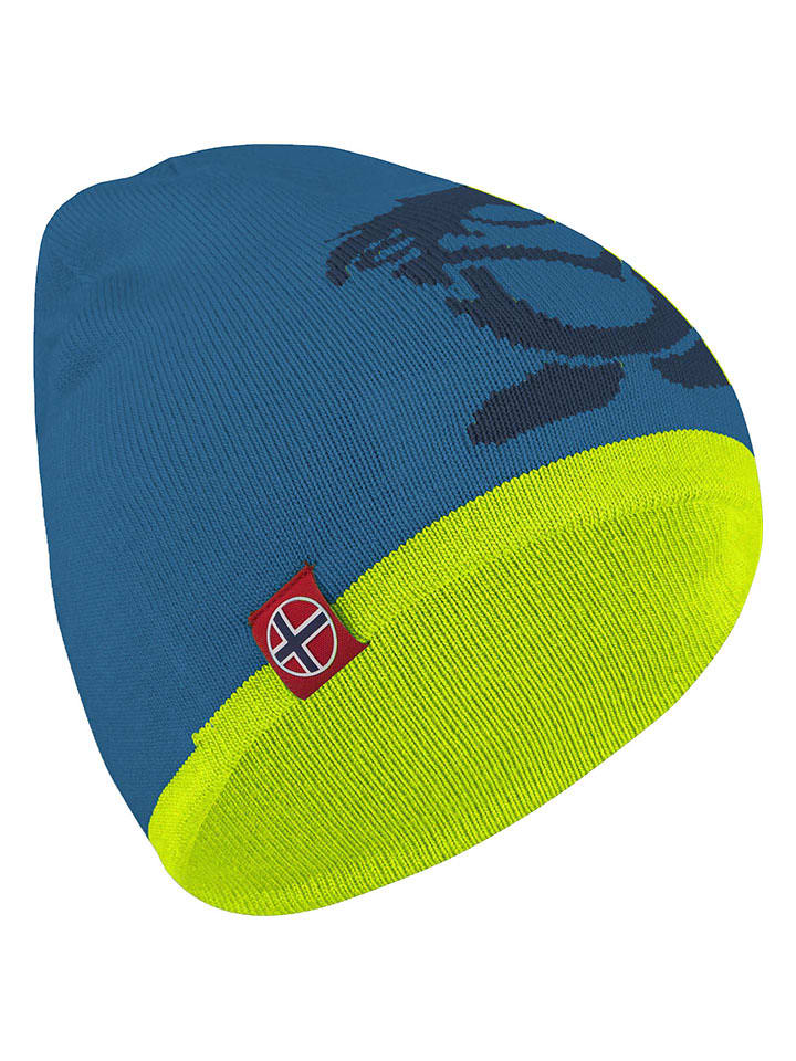 Dwustronna czapka beanie "Troll" w kolorze niebiesko-zielonym