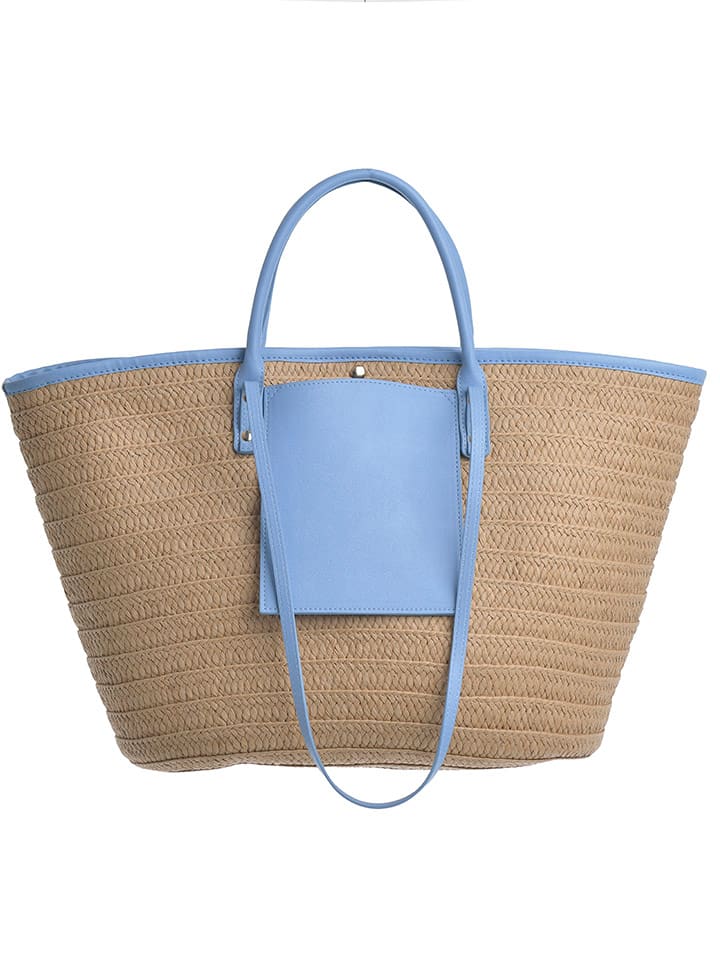 Shopper bag w kolorze niebiesko-jasnobrązowym - 53 x 30 cm