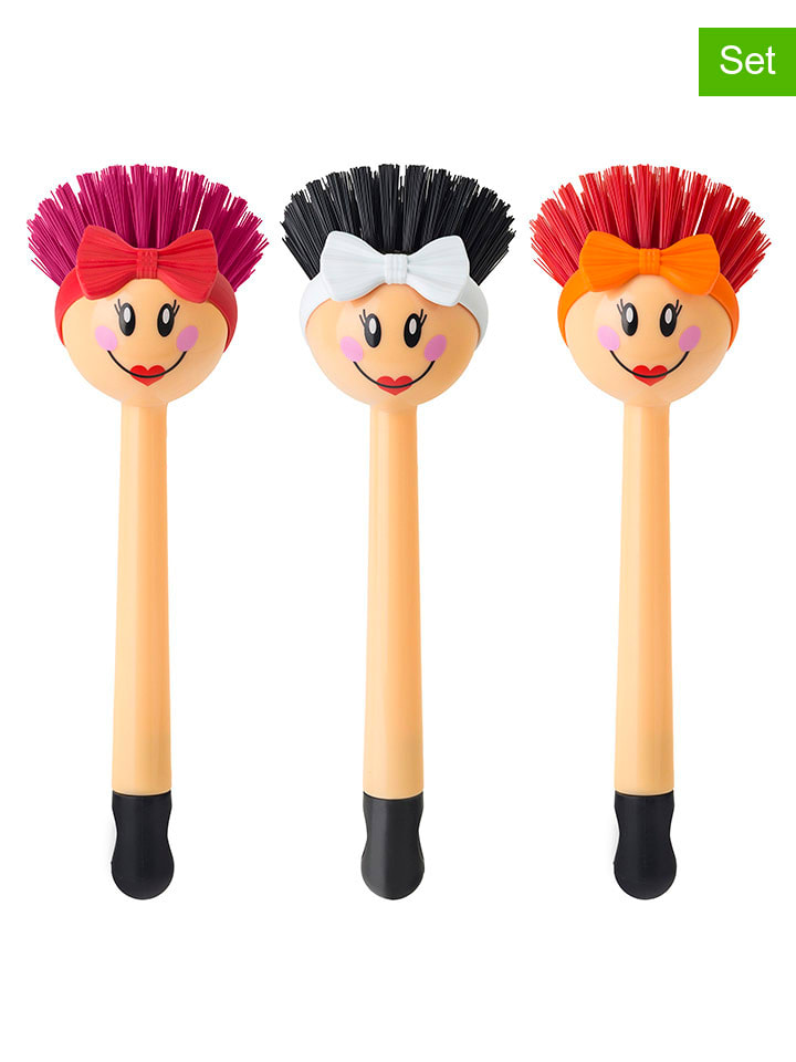 Szczotki (3 szt.) "Dolls" ze wzorem do zmywania - wys. 23,5 cm