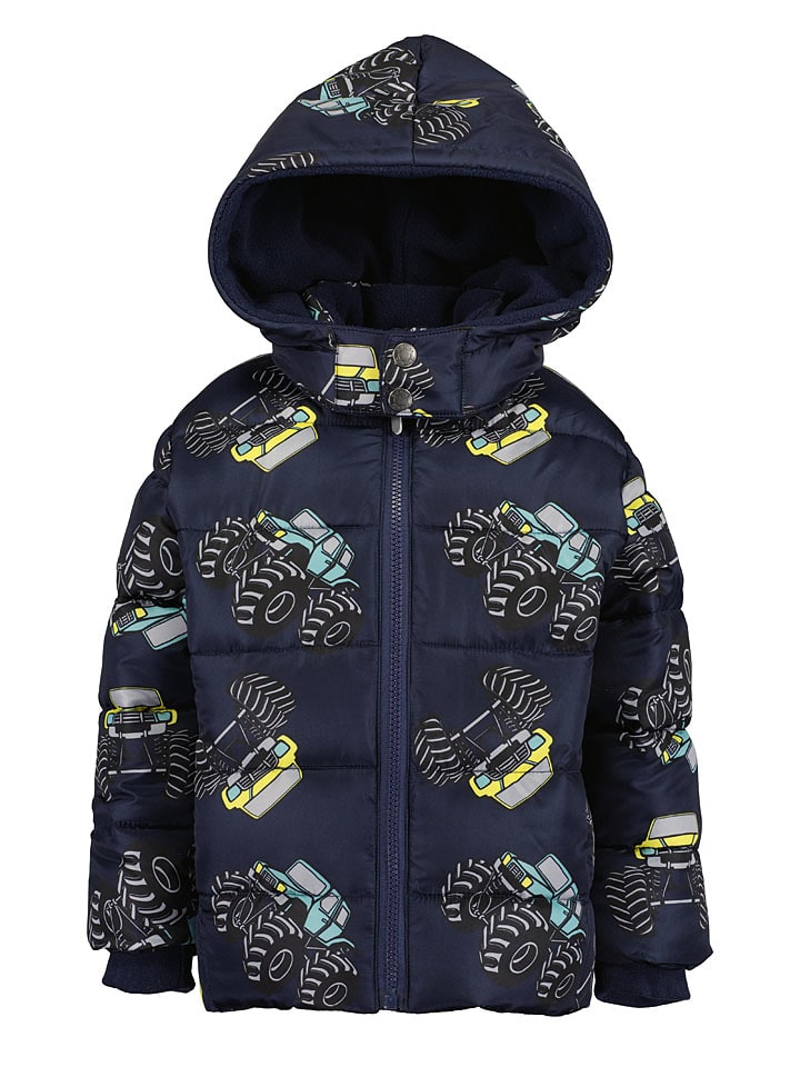 Doorgestikte jas donkerblauw/geel/turquoise