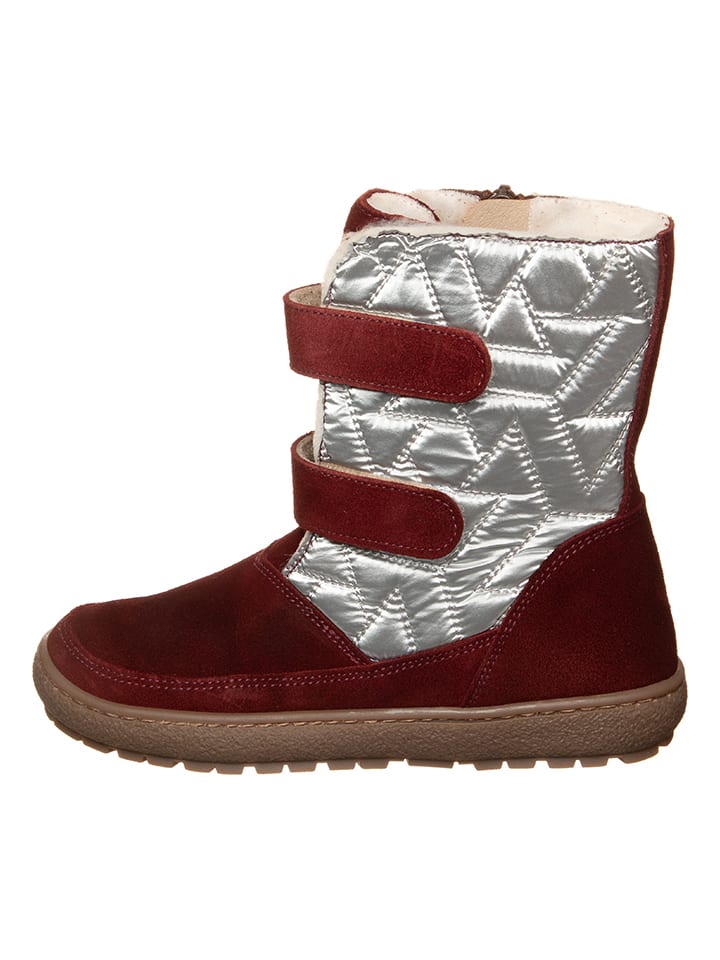 Leder-Winterboots in Dunkelrot/ Silber