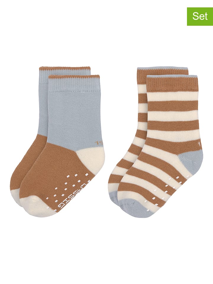 2-delige set: antislipsokken lichtblauw/beige/lichtbruin