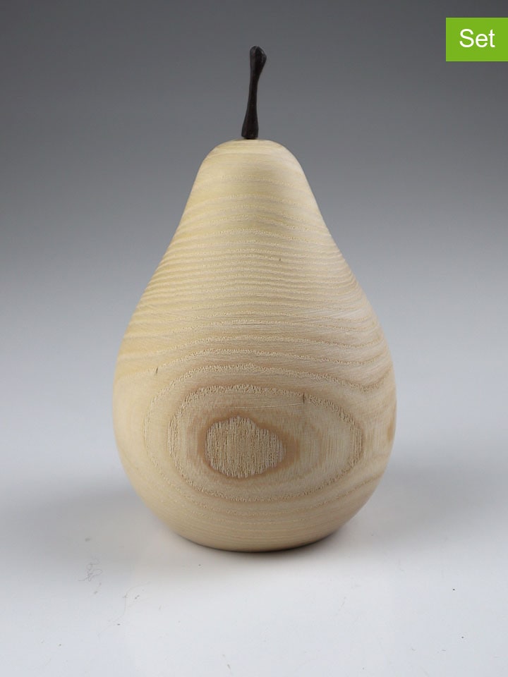 Figurki dekoracyjne (2 szt.) "Pear" w kolorze beżowym - wys. 11 x Ø 7 cm