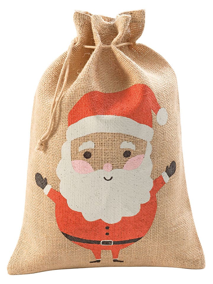 Jute zak beige/rood - (L)35 x (B)25 cm