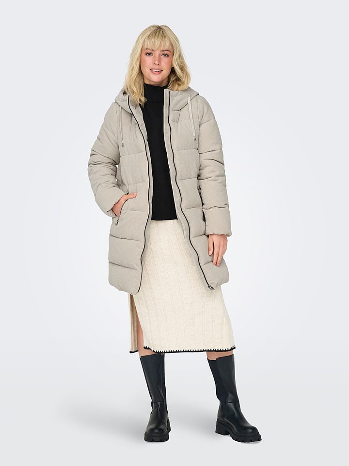 Doorgestikte mantel beige