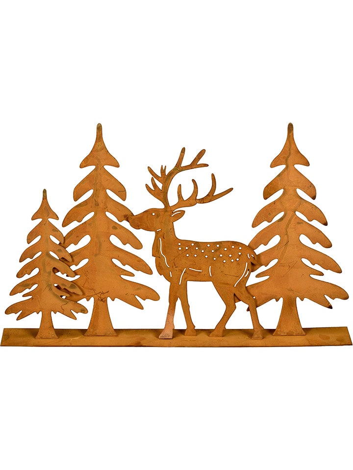Dekoracja "Deer with fir trees" w kolorze jasnobrązowym - 40 x 25,5 x 6 cm