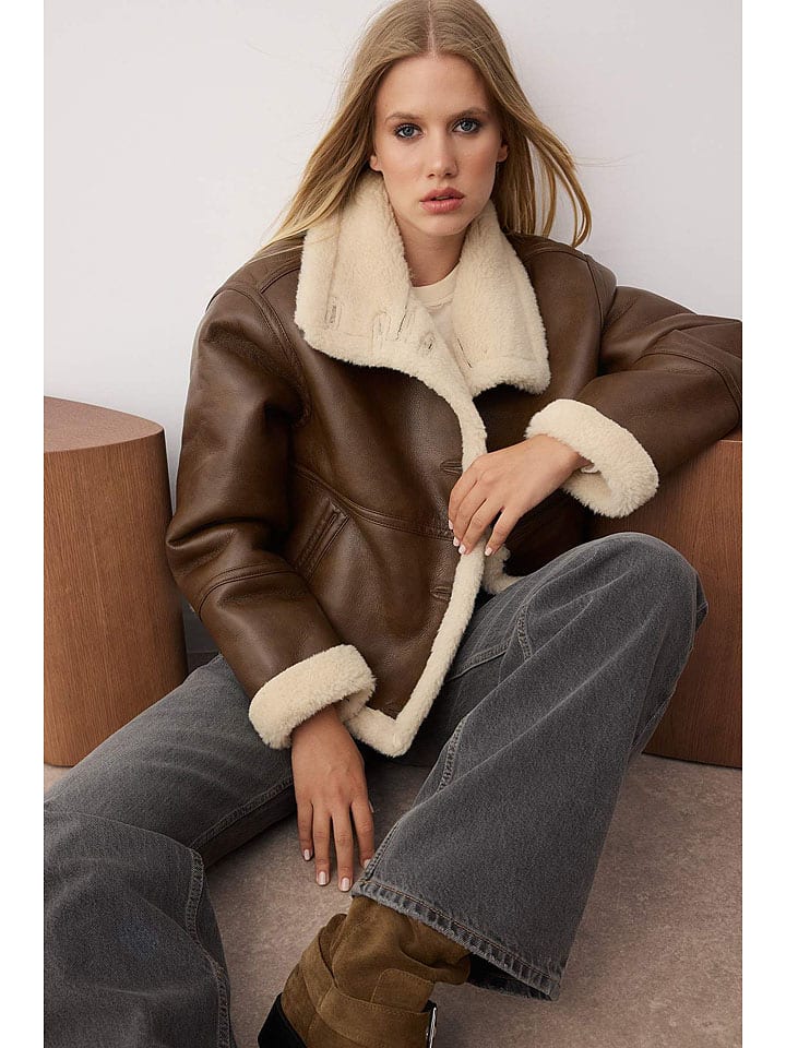Kunstlederjacke in Braun/ Beige