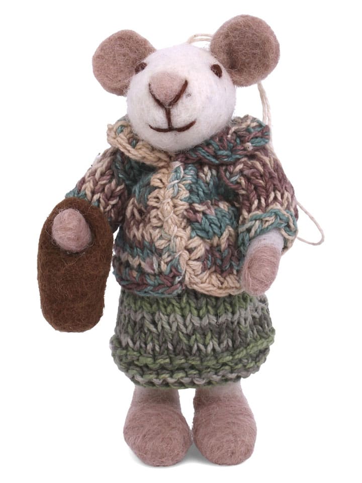 Figurka dekoracyjna "Mouse" w kolorze biało-zielonym - dł. 11 cm