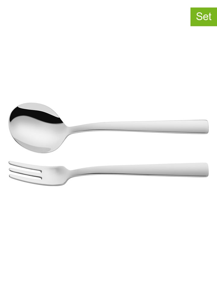 2-częściowy zestaw sztućców w kolorze srebrnym do spaghetti - dł. 20 cm