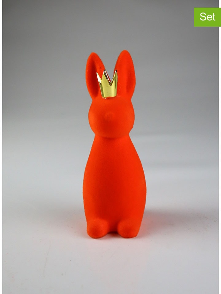 Figurki dekoracyjne (2 szt.) "Hare" w kolorze pomarańczowym - wys. 15 cm