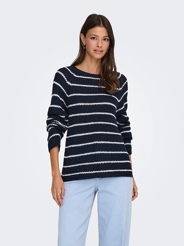 Trui "Ellen" donkerblauw/wit