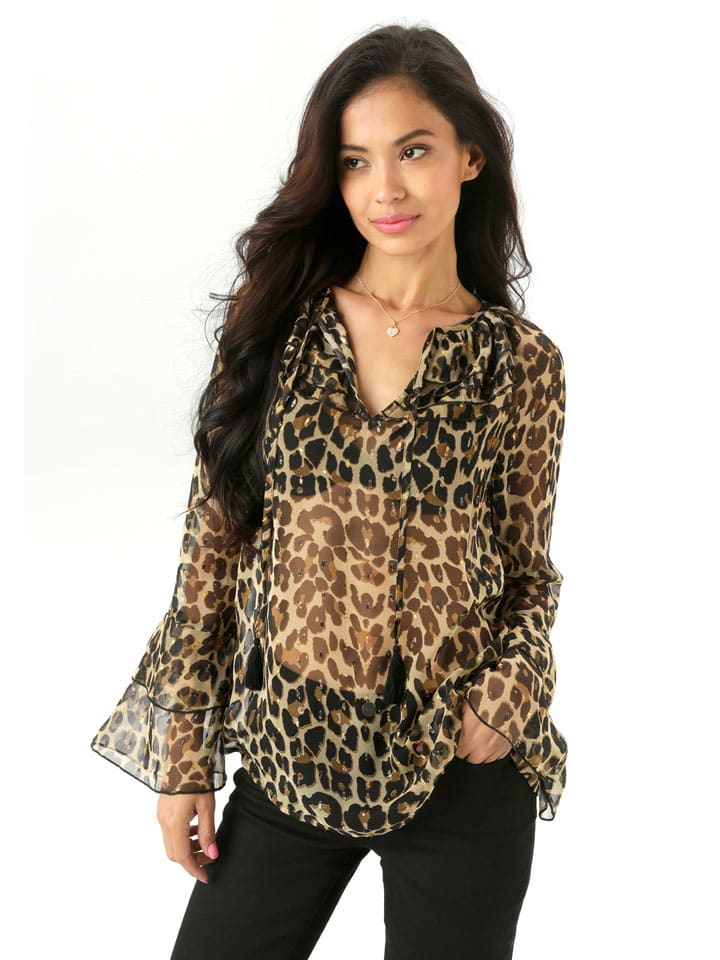 Blouse lichtbruin/zwart