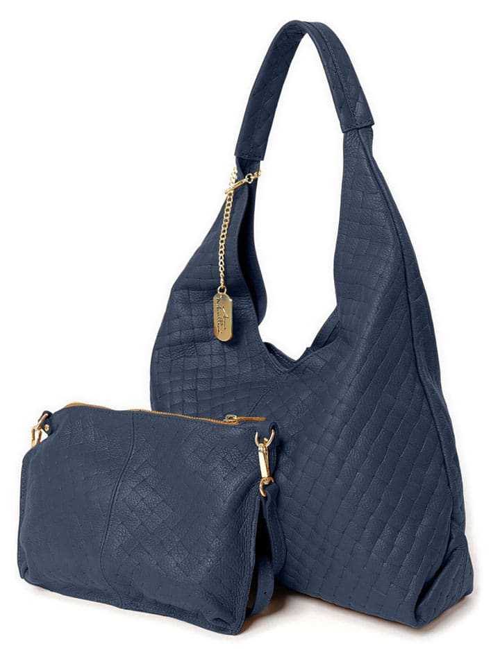 Skórzany shopper bag "Nicolina" w kolorze granatowym - 41 x 42 x 11 cm