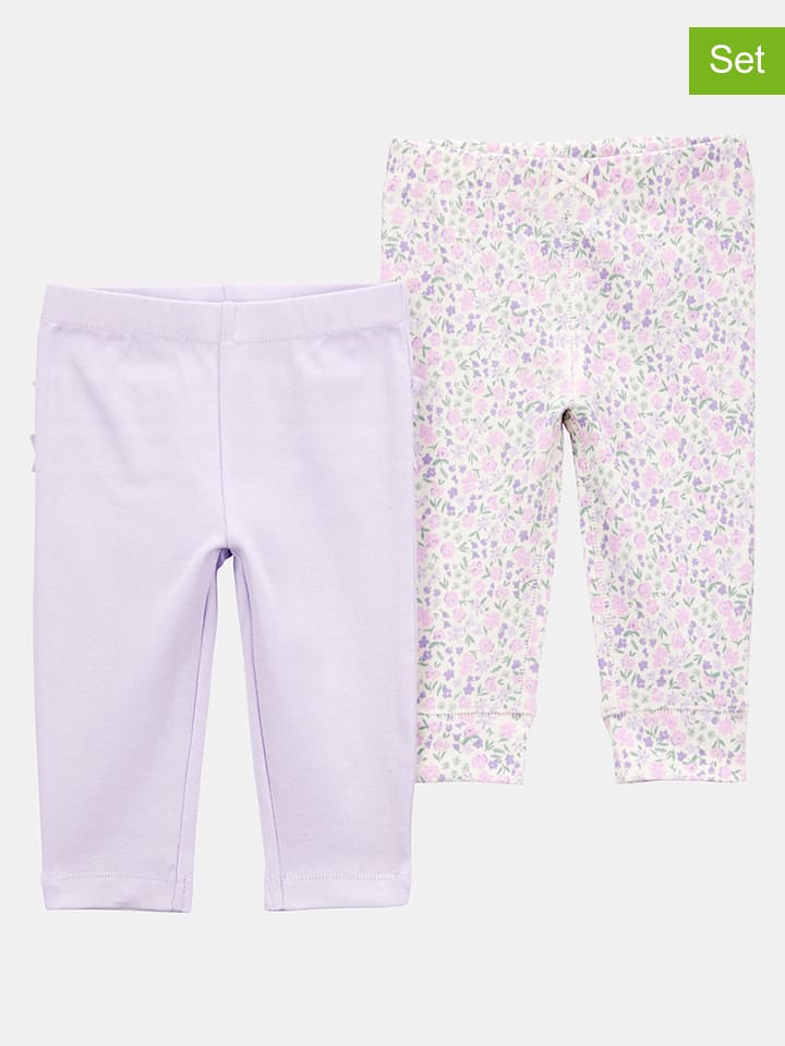 Legginsy (2 pary) w kolorze fioletowym i kremowym
