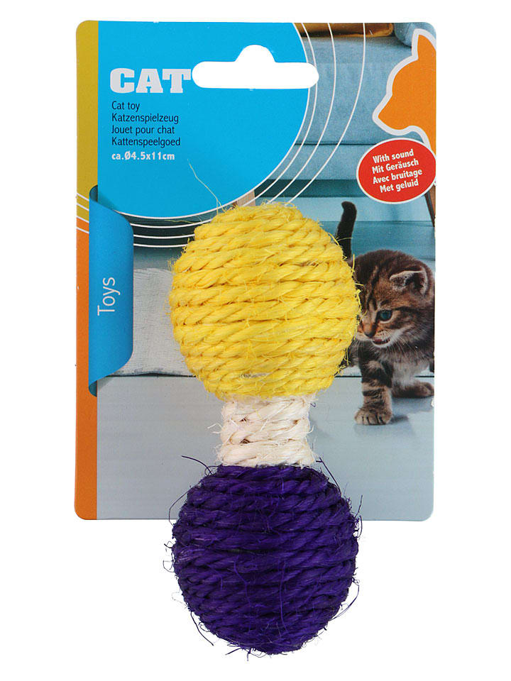 Grzechotka w kolorze niebiesko-żółtym dla kota - dł. 11 cm