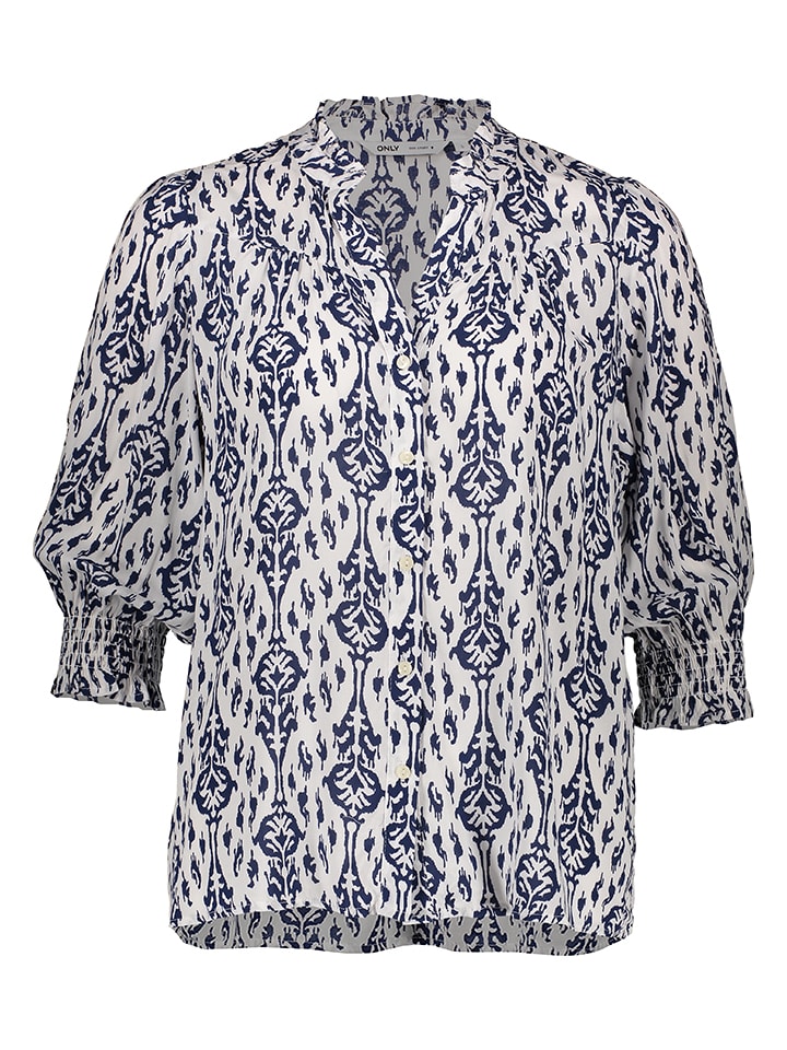 Blouse wit/donkerblauw
