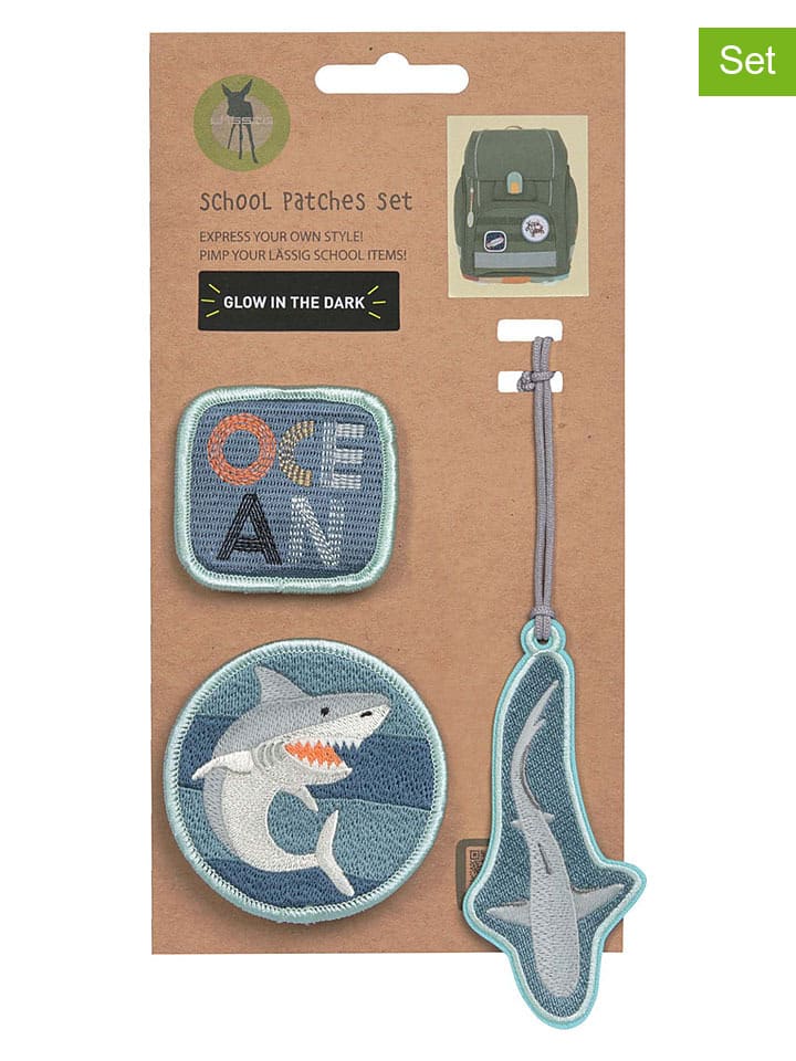 3-delige set: patches "Shark" grijs/lichtblauw