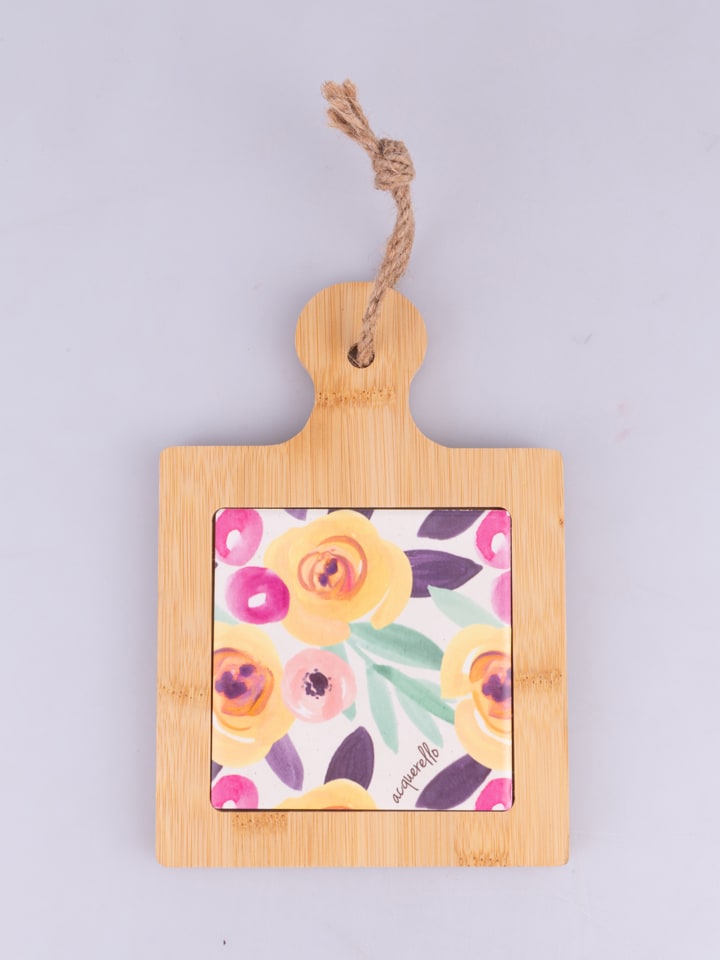 Deska w kolorze jasnobrązowym ze wzorem do krojenia - 15 x 21,5 x 1,2 cm
