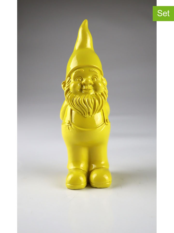 Figurki dekoracyjne (2 szt.) "Dwarf" w kolorze żółtym - 6,5 x 17 x 5 cm