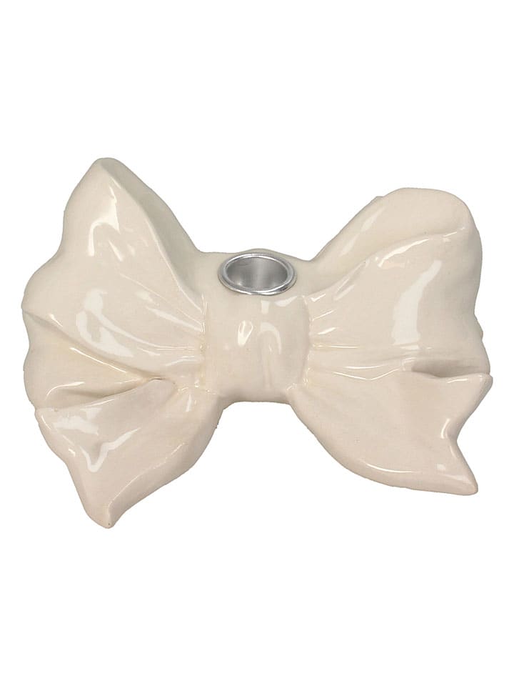 Świecznik "Bow" w kolorze kremowym - 18 x 14 x 9 cm